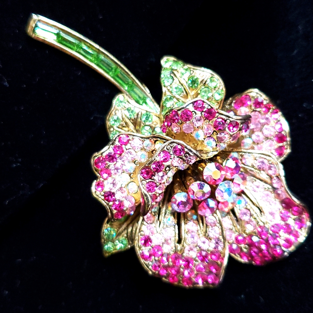VTG Stunning Rose multicolor Rhinestone Brooch, - Picture 10 of 10